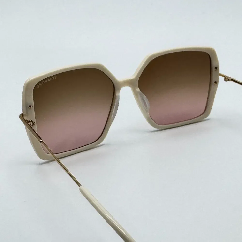Tom Ford Sunglasses Joanna TF1039 25F Ivory Square Oversized Gradient Brown Lens